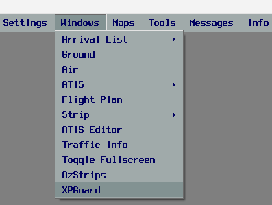 The XPGuard entry in the vatSys menu